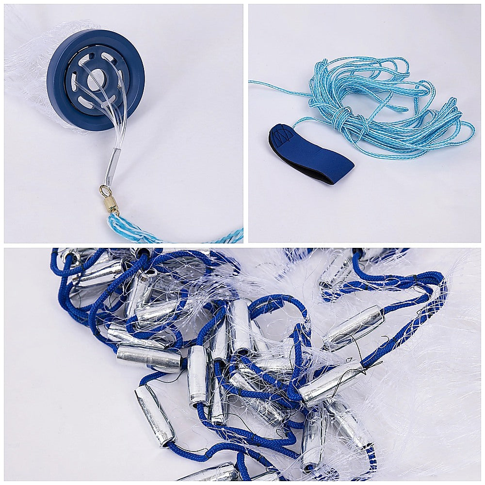 3m Nylon Fishing Cast Net - Quick Throw Mesh with Chain Weights & Drawstring V63-953181