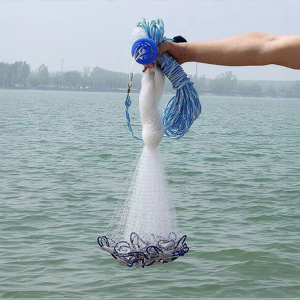 3m Nylon Fishing Cast Net - Quick Throw Mesh with Chain Weights & Drawstring V63-953181
