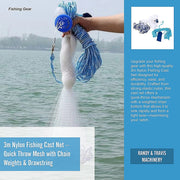 3m Nylon Fishing Cast Net - Quick Throw Mesh with Chain Weights & Drawstring V63-953181