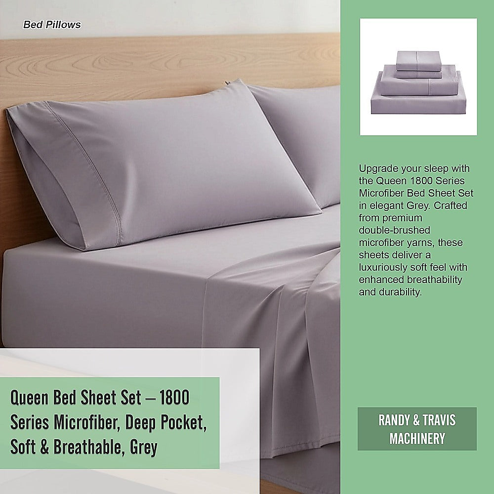 Queen Bed Sheet Set - 1800 Series Microfiber, Deep Pocket, Soft & Breathable, Grey V63-953211