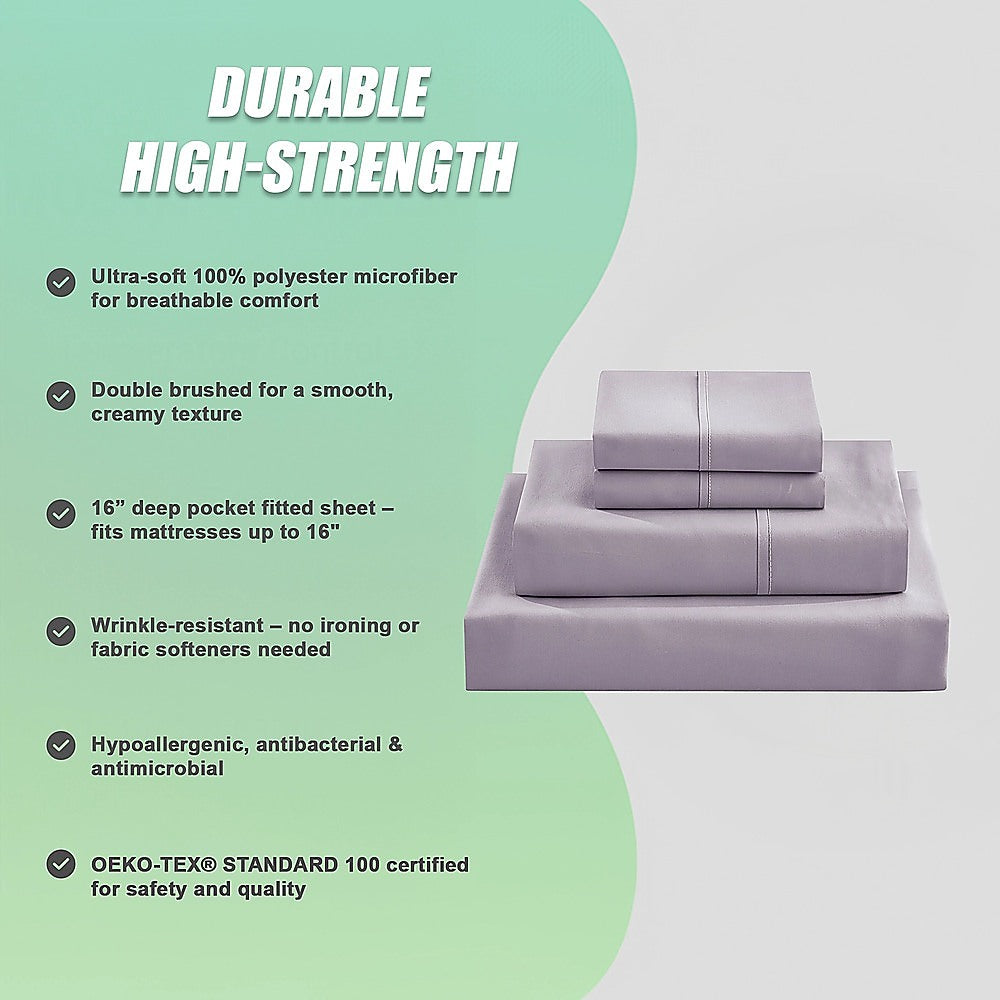 Queen Bed Sheet Set - 1800 Series Microfiber, Deep Pocket, Soft & Breathable, Grey V63-953211