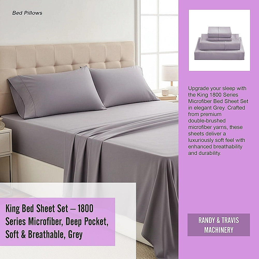 King Bed Sheet Set - 1800 Series Microfiber, Deep Pocket, Soft & Breathable, Grey V63-953221