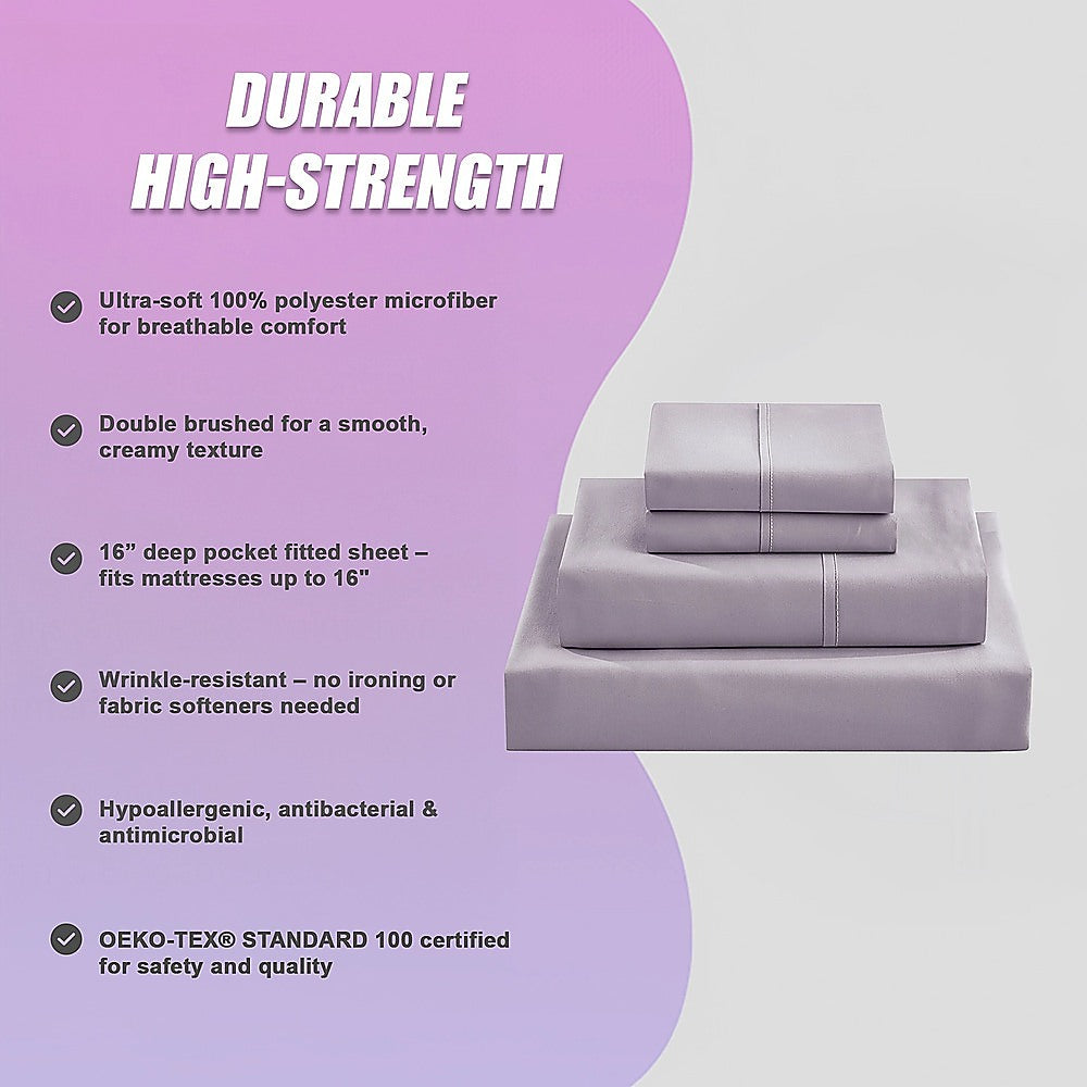 King Bed Sheet Set - 1800 Series Microfiber, Deep Pocket, Soft & Breathable, Grey V63-953221