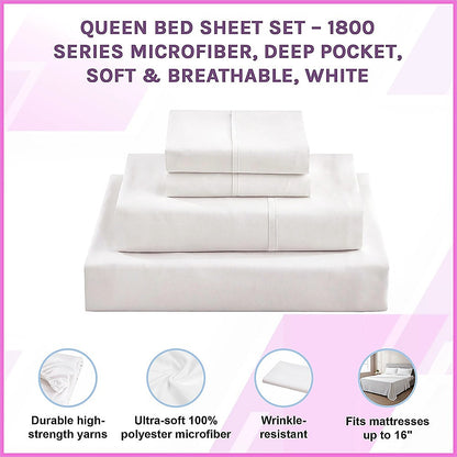 Queen Bed Sheet Set - 1800 Series Microfiber, Deep Pocket, Soft & Breathable, White V63-953241
