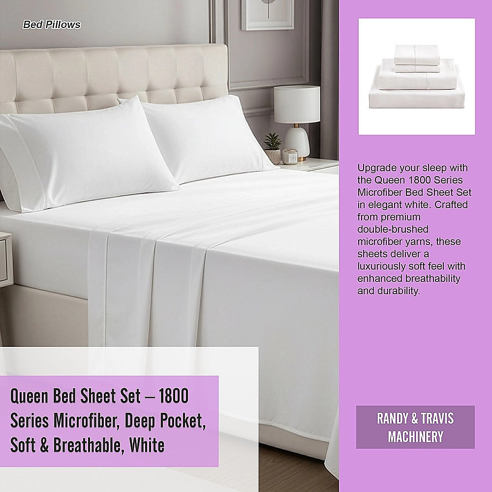 Queen Bed Sheet Set - 1800 Series Microfiber, Deep Pocket, Soft & Breathable, White V63-953241