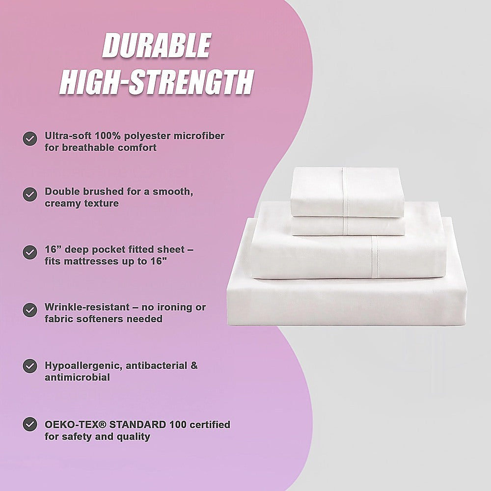 Queen Bed Sheet Set - 1800 Series Microfiber, Deep Pocket, Soft & Breathable, White V63-953241