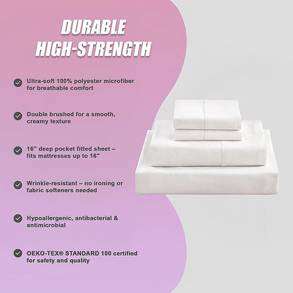 Queen Bed Sheet Set - 1800 Series Microfiber, Deep Pocket, Soft & Breathable, White V63-953241