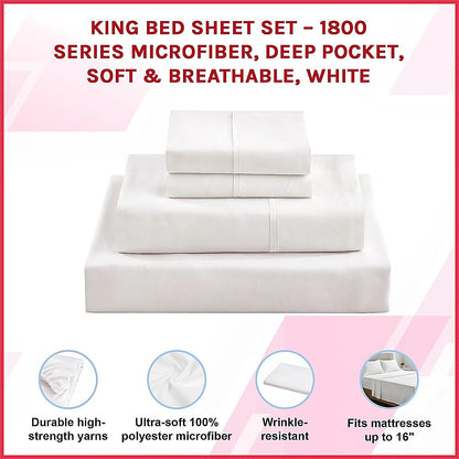 King Bed Sheet Set - 1800 Series Microfiber, Deep Pocket, Soft & Breathable, White V63-953251