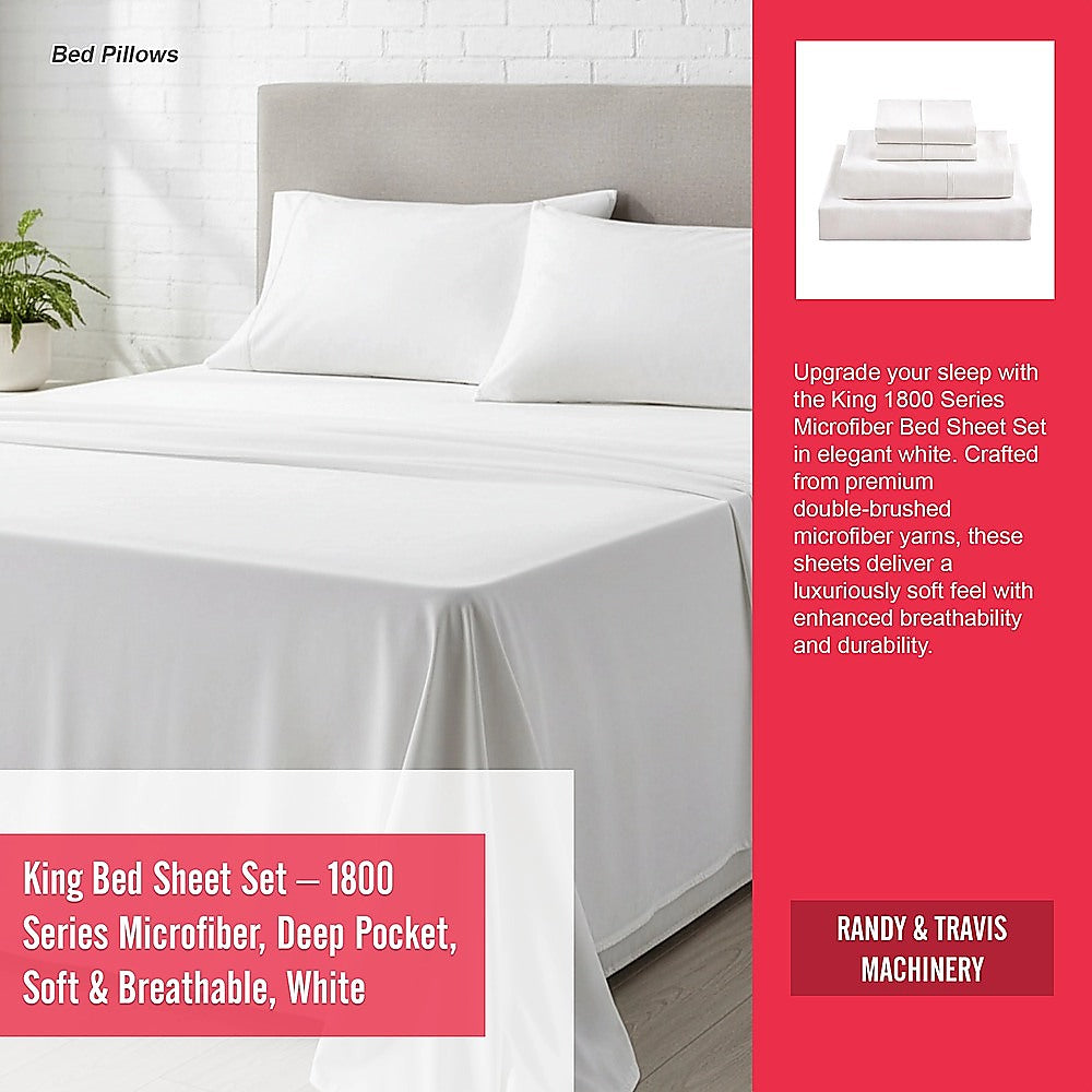 King Bed Sheet Set - 1800 Series Microfiber, Deep Pocket, Soft & Breathable, White V63-953251