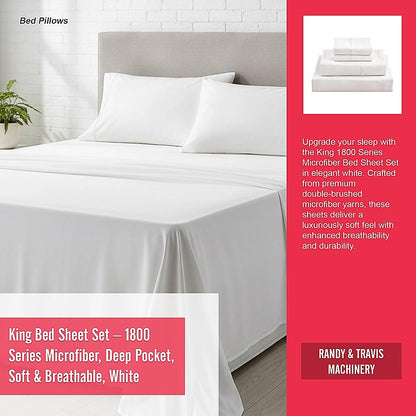 King Bed Sheet Set - 1800 Series Microfiber, Deep Pocket, Soft & Breathable, White V63-953251