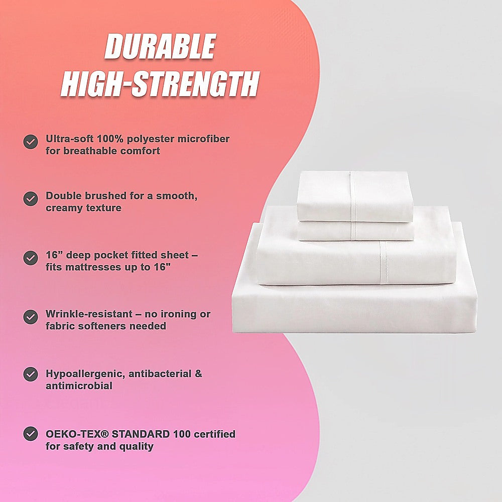 King Bed Sheet Set - 1800 Series Microfiber, Deep Pocket, Soft & Breathable, White V63-953251