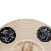 Solar & USB Powered Cooling Hat with Dual Fan - Khaki Outdoor Sun Hat V63-953261