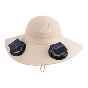 Solar & USB Powered Cooling Hat with Dual Fan - Khaki Outdoor Sun Hat V63-953261