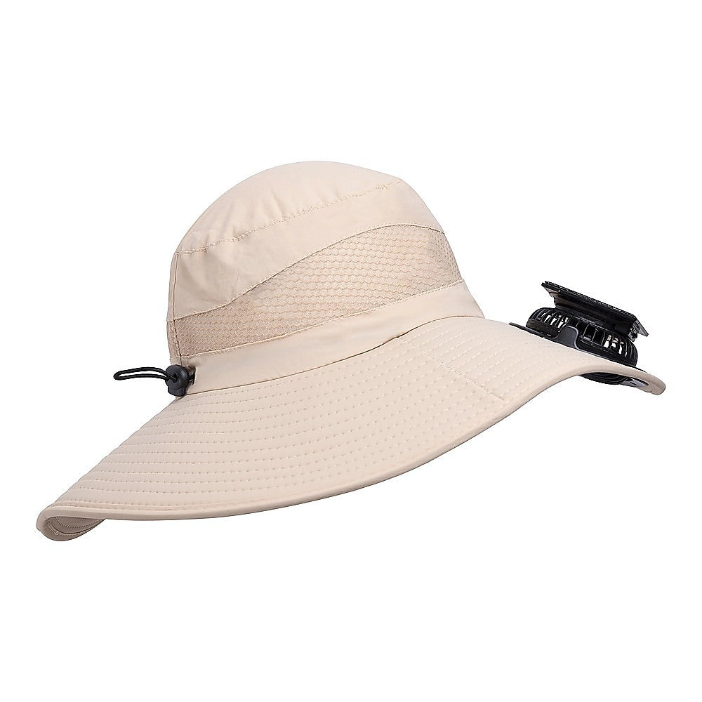 Solar & USB Powered Cooling Hat with Dual Fan - Khaki Outdoor Sun Hat V63-953261