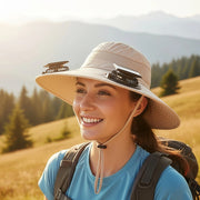 Solar & USB Powered Cooling Hat with Dual Fan - Khaki Outdoor Sun Hat V63-953261