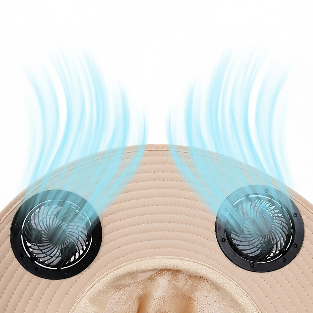 Solar & USB Powered Cooling Hat with Dual Fan - Khaki Outdoor Sun Hat V63-953261