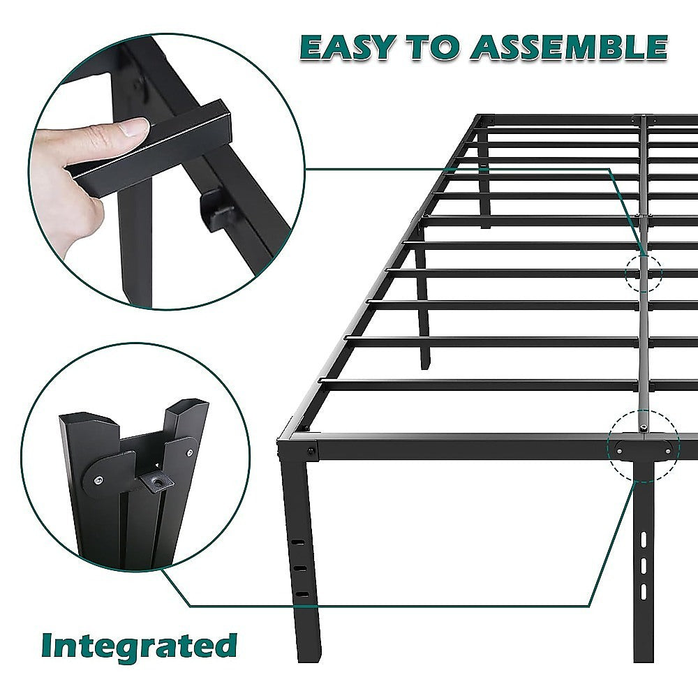 Queen Metal Bed Frame 45cm High Full Steel Base Platform For Stable Bedroom Support V63-953271