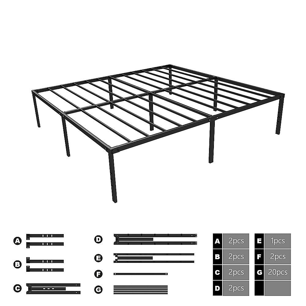 Queen Metal Bed Frame 45cm High Full Steel Base Platform For Stable Bedroom Support V63-953271