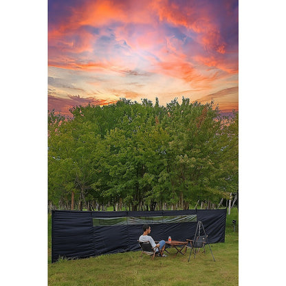Camping Windbreak with Clear Windows & Carry Bag 725x140cm Black Outdoor Privacy Shelter V63-953281