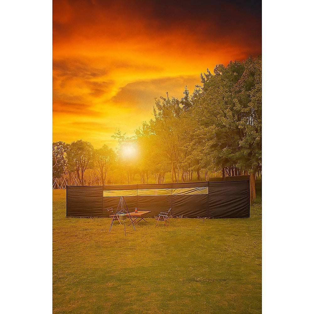 Camping Windbreak with Clear Windows & Carry Bag 725x140cm Black Outdoor Privacy Shelter V63-953281
