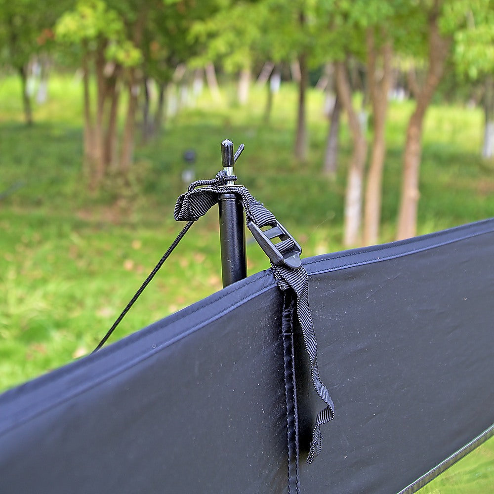 Camping Windbreak with Clear Windows & Carry Bag 725x140cm Black Outdoor Privacy Shelter V63-953281
