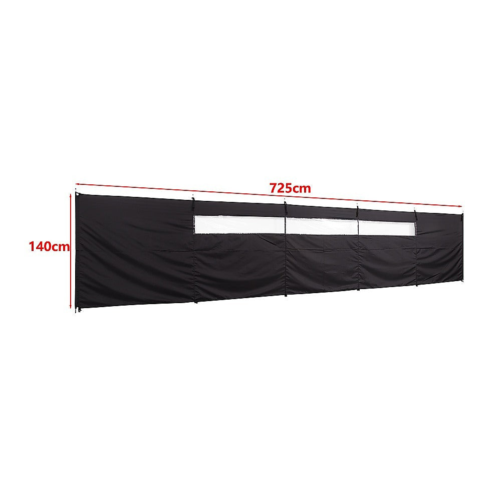 Camping Windbreak with Clear Windows & Carry Bag 725x140cm Black Outdoor Privacy Shelter V63-953281