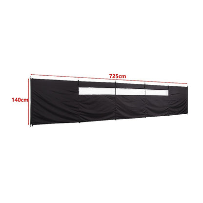 Camping Windbreak with Clear Windows & Carry Bag 725x140cm Black Outdoor Privacy Shelter V63-953281