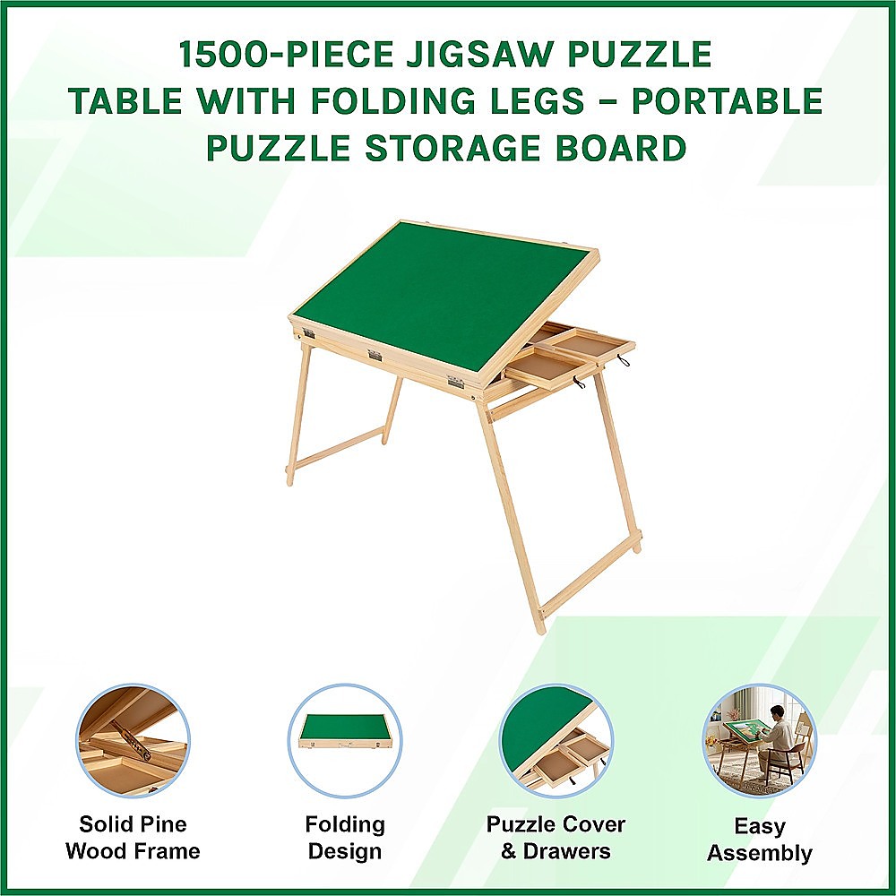 1500-Piece Jigsaw Puzzle Table with Folding Legs - Portable Puzzle Storage Board V63-953291