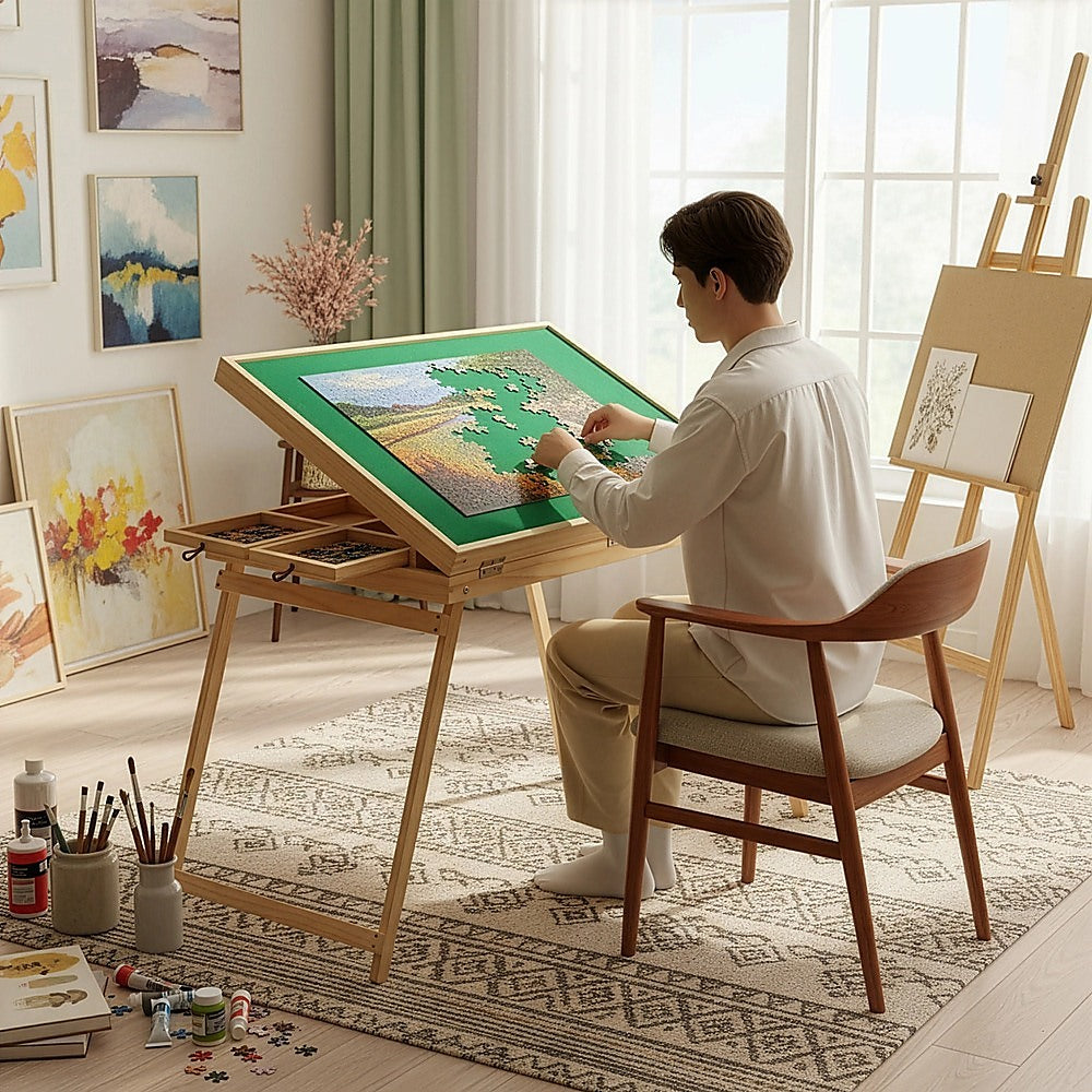 1500-Piece Jigsaw Puzzle Table with Folding Legs - Portable Puzzle Storage Board V63-953291