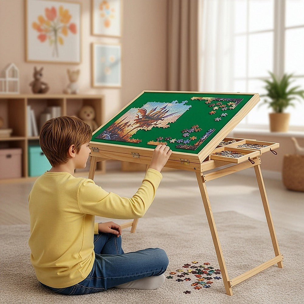 1500-Piece Jigsaw Puzzle Table with Folding Legs - Portable Puzzle Storage Board V63-953291