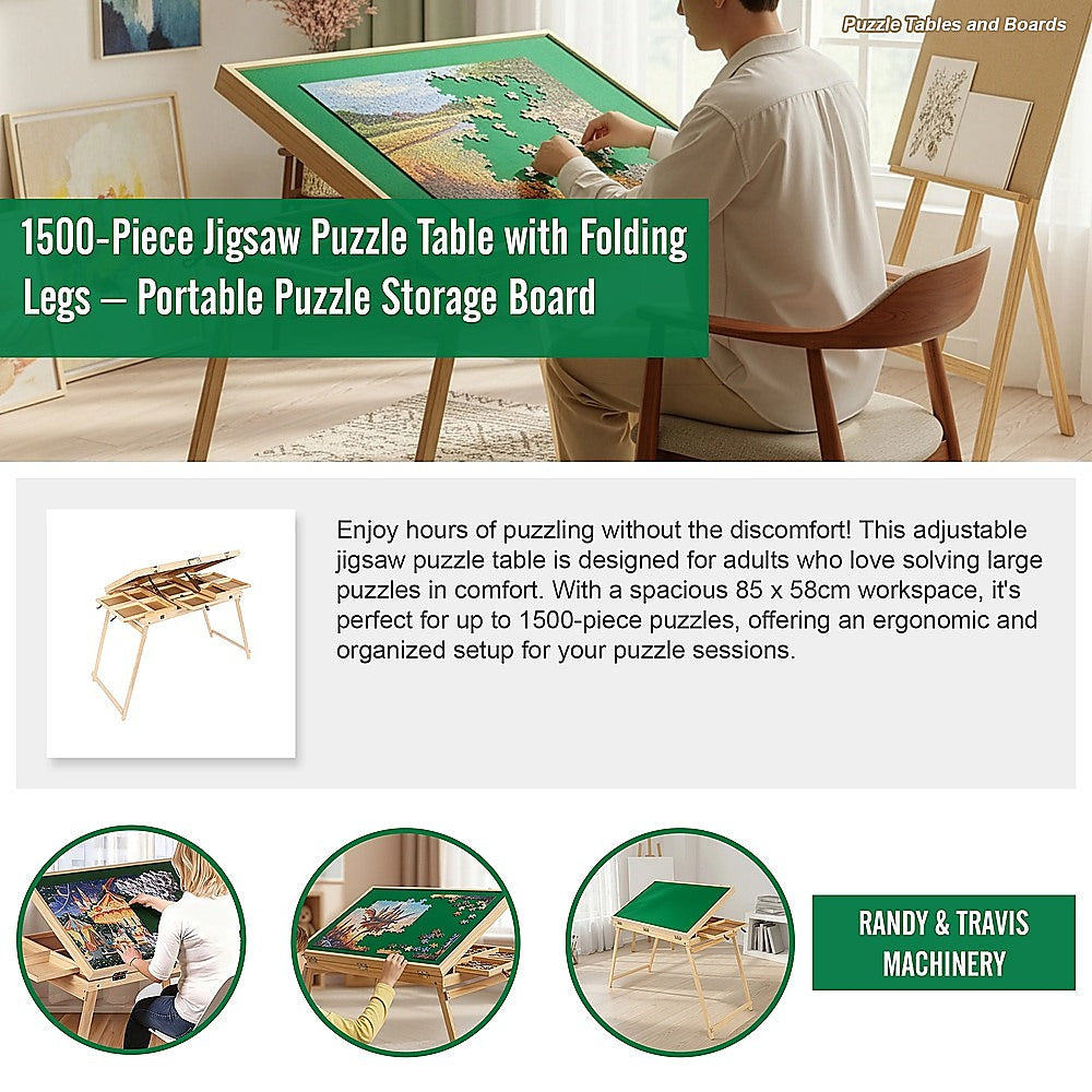 1500-Piece Jigsaw Puzzle Table with Folding Legs - Portable Puzzle Storage Board V63-953291