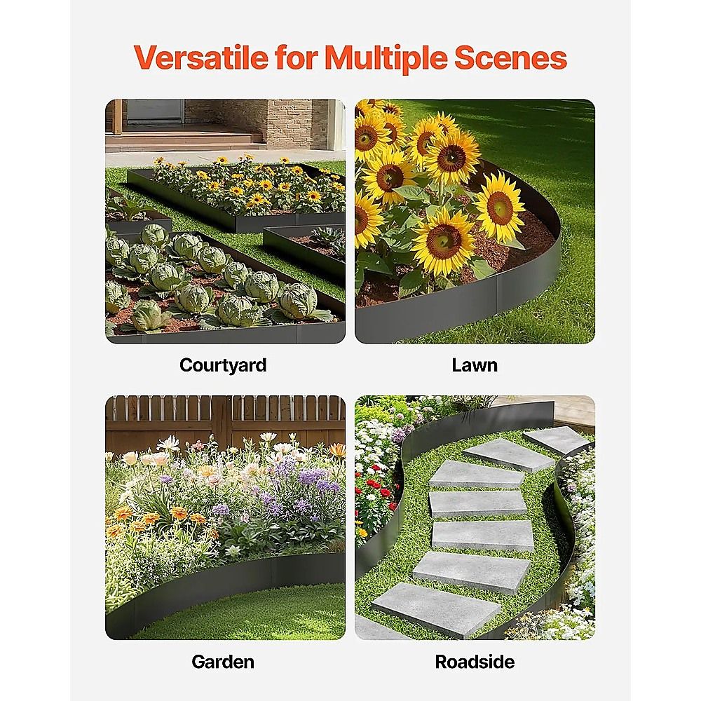 Steel Landscape Edging 6 Pack 100x20cm Rust Resistant Garden Border Edging for Lawn Paths V63-953301