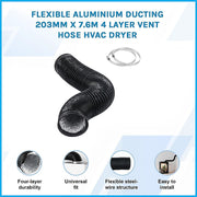 Flexible Aluminium Ducting 203mm x 7.6m 4 Layer Vent Hose HVAC Dryer V63-953311