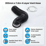 Flexible Aluminium Ducting 203mm x 7.6m 4 Layer Vent Hose HVAC Dryer V63-953311
