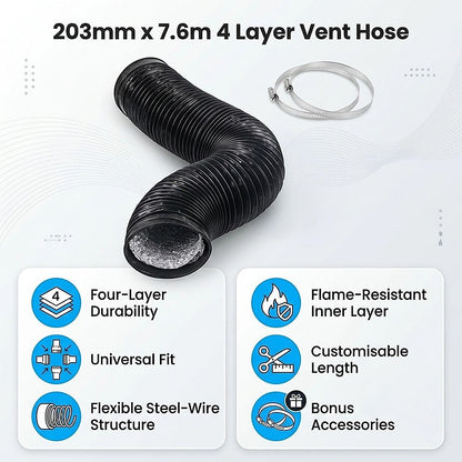 Flexible Aluminium Ducting 203mm x 7.6m 4 Layer Vent Hose HVAC Dryer V63-953311