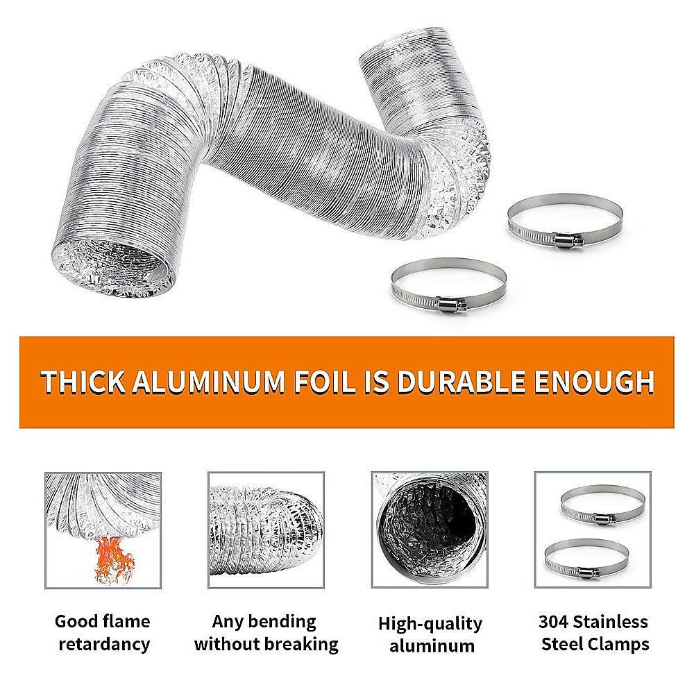 10.5cm x 7.6m Flexible Aluminium Air Duct - Dryer & HVAC Vent Hose V63-953321