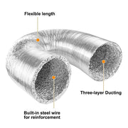10.5cm x 7.6m Flexible Aluminium Air Duct - Dryer & HVAC Vent Hose V63-953321