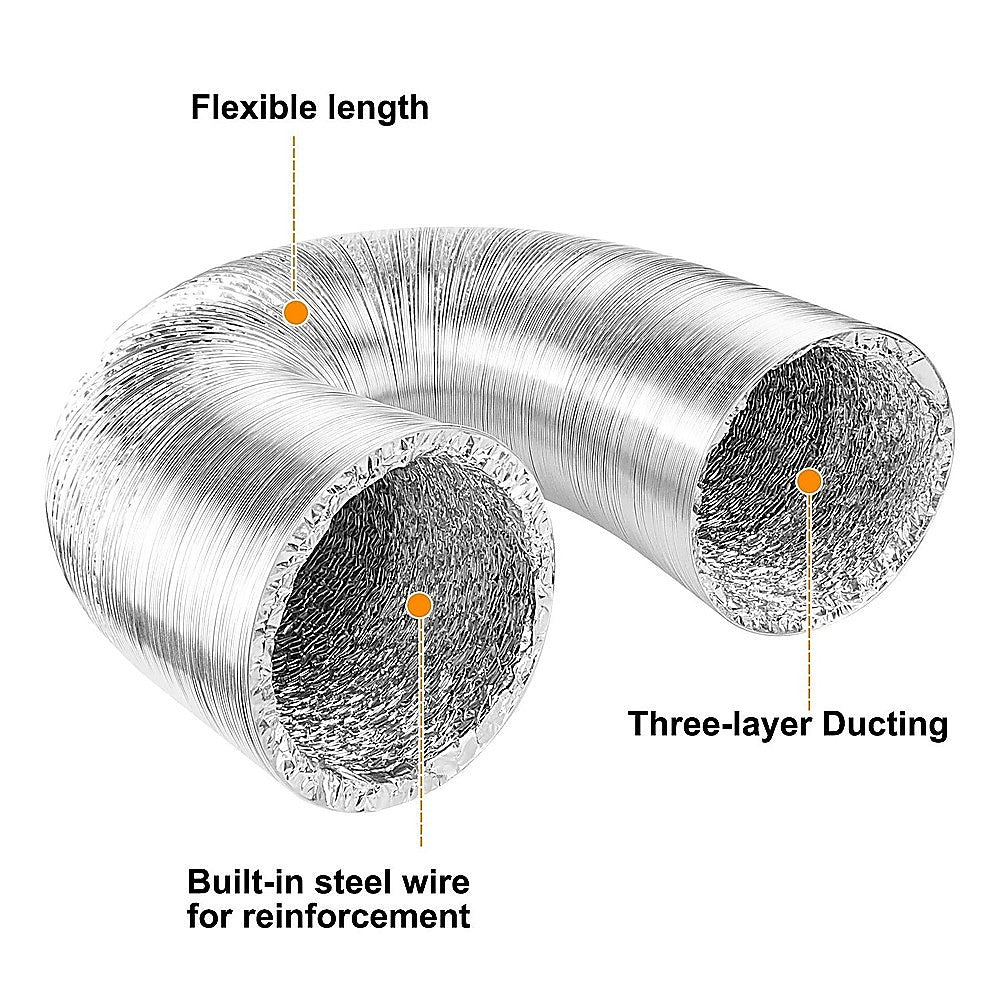 10.5cm x 7.6m Flexible Aluminium Air Duct - Dryer & HVAC Vent Hose V63-953321