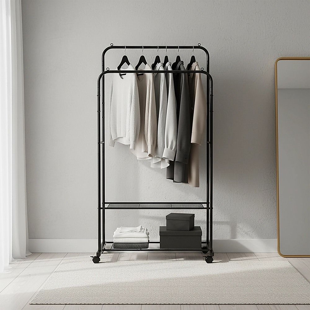 Double Clothes Rack Metal Garment Rail 80x154cm Heavy Duty Hanging Shelf Storage Organiser V63-953331