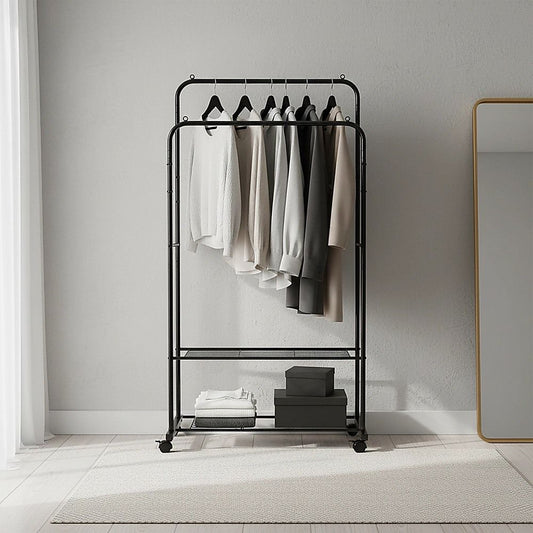 Double Clothes Rack Metal Garment Rail 80x154cm Heavy Duty Hanging Shelf Storage Organiser V63-953331