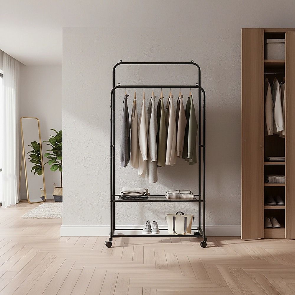 Double Clothes Rack Metal Garment Rail 80x154cm Heavy Duty Hanging Shelf Storage Organiser V63-953331