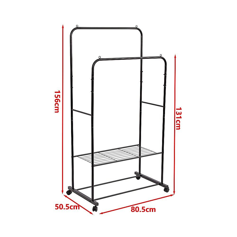 Double Clothes Rack Metal Garment Rail 80x154cm Heavy Duty Hanging Shelf Storage Organiser V63-953331