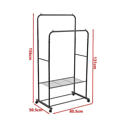 Double Clothes Rack Metal Garment Rail 80x154cm Heavy Duty Hanging Shelf Storage Organiser V63-953331