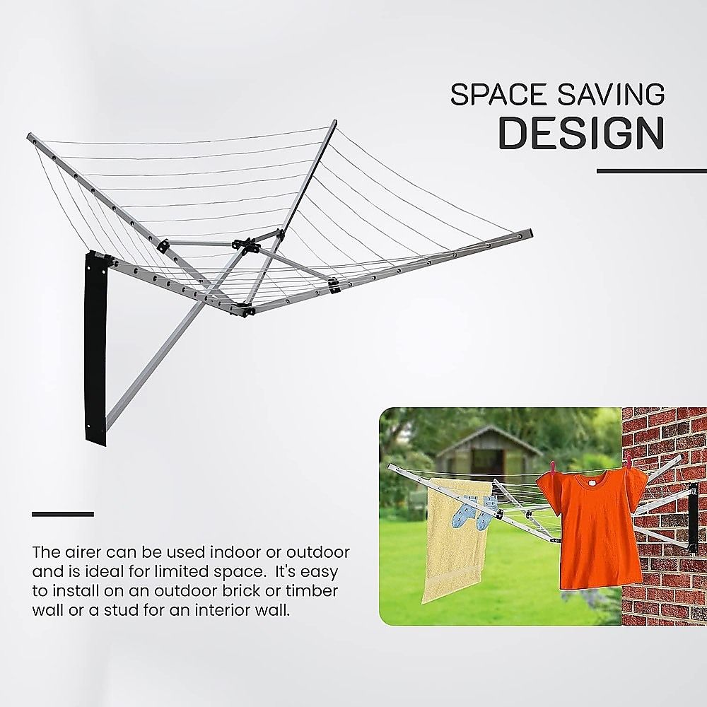 24m Folding Dryer for Laundry and Washing Wall Mounted 5 Arm Clothes Airer Space Saving Design V63-953411
