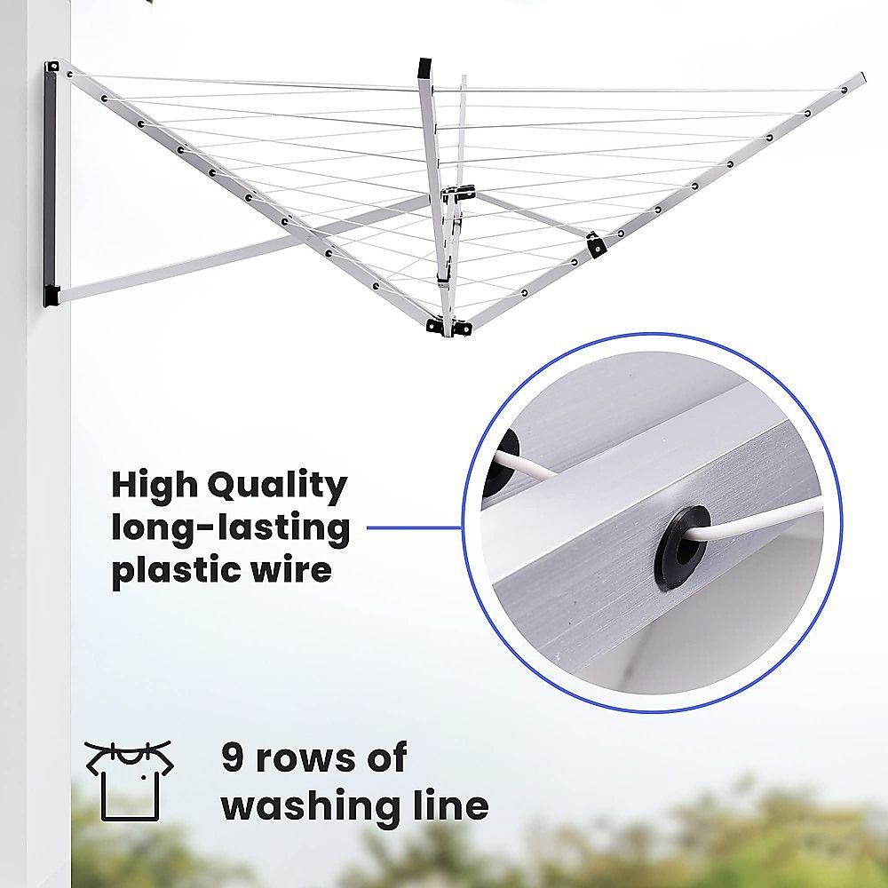 24m Folding Dryer for Laundry and Washing Wall Mounted 5 Arm Clothes Airer Space Saving Design V63-953411
