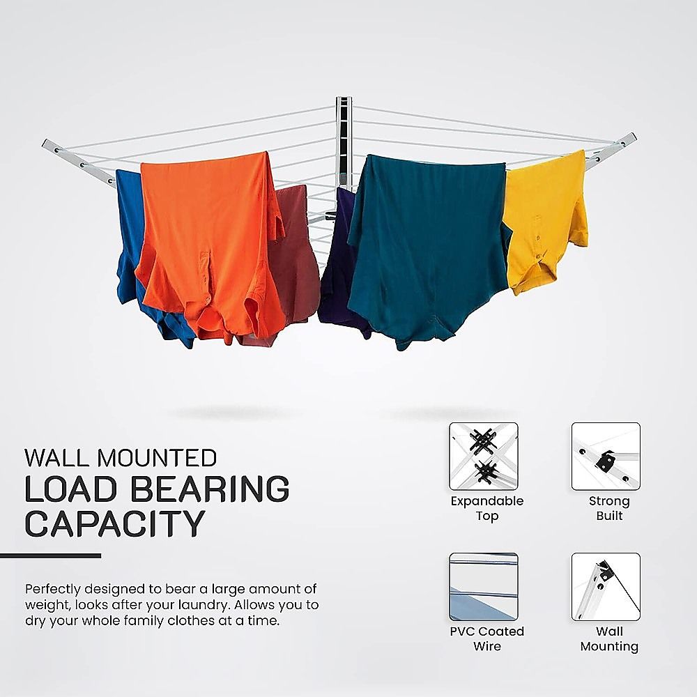 24m Folding Dryer for Laundry and Washing Wall Mounted 5 Arm Clothes Airer Space Saving Design V63-953411