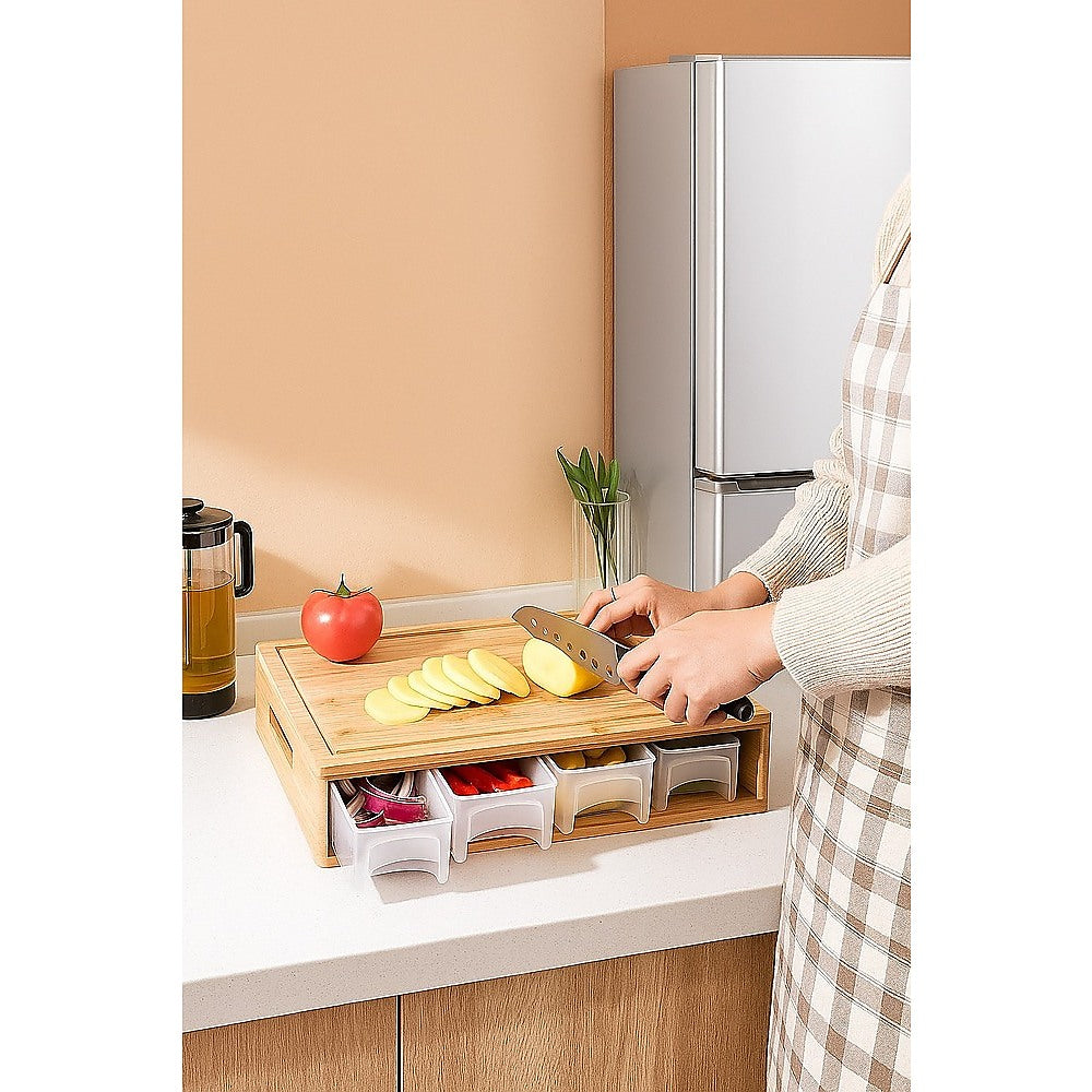 Bamboo Cutting Board Set with Graters and Containers Food Prep Station for Kitchen Organisation V63-953441