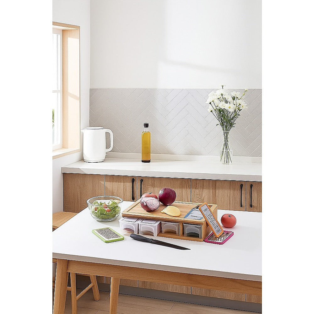 Bamboo Cutting Board Set with Graters and Containers Food Prep Station for Kitchen Organisation V63-953441