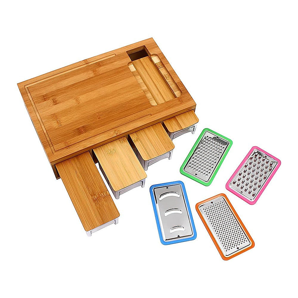 Bamboo Cutting Board Set with Graters and Containers Food Prep Station for Kitchen Organisation V63-953441