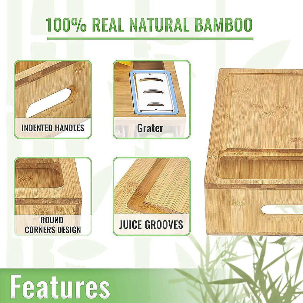 Bamboo Cutting Board Set with Graters and Containers Food Prep Station for Kitchen Organisation V63-953441